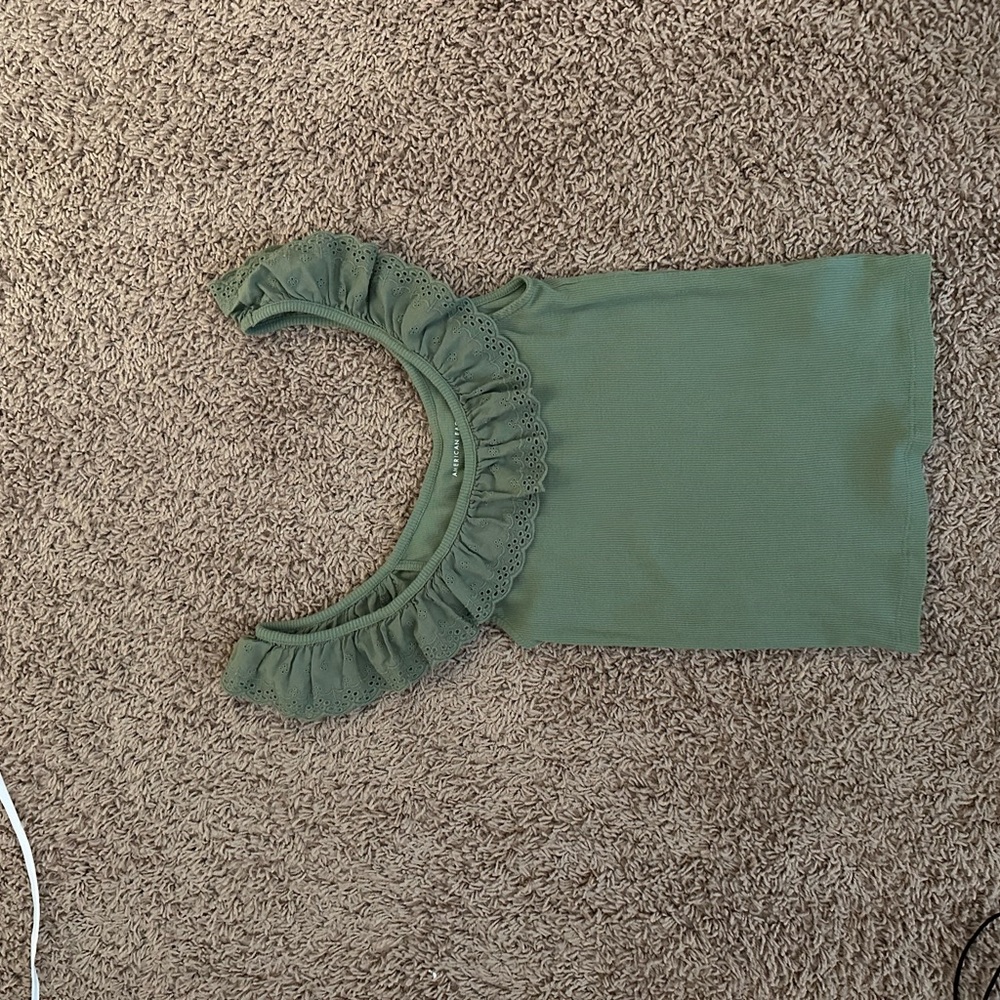 American Eagle Outfitters Green Ruffled Sleeveless Tank Top